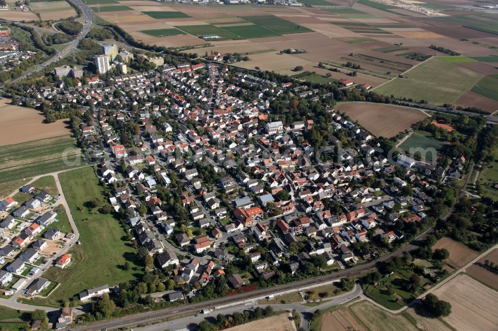 Aerial photograph Mainz - View of the Marienborn district of Mainz in the state of Rhineland-Palatinate. The Western district of Mainz is located on the federal motorway A63 and is still characterised by agriculture and agricultural land. Today, there are several residential high-rises on site