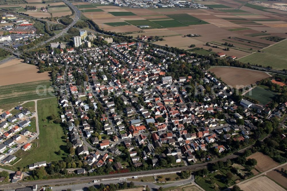 Mainz from above - View of the Marienborn district of Mainz in the state of Rhineland-Palatinate. The Western district of Mainz is located on the federal motorway A63 and is still characterised by agriculture and agricultural land. Today, there are several residential high-rises on site