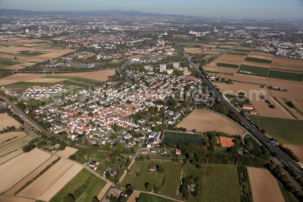 Aerial photograph Mainz - View of the Marienborn district of Mainz in the state of Rhineland-Palatinate. The Western district of Mainz is located on the federal motorway A63 and is still characterised by agriculture and agricultural land. Today, there are several residential high-rises on site