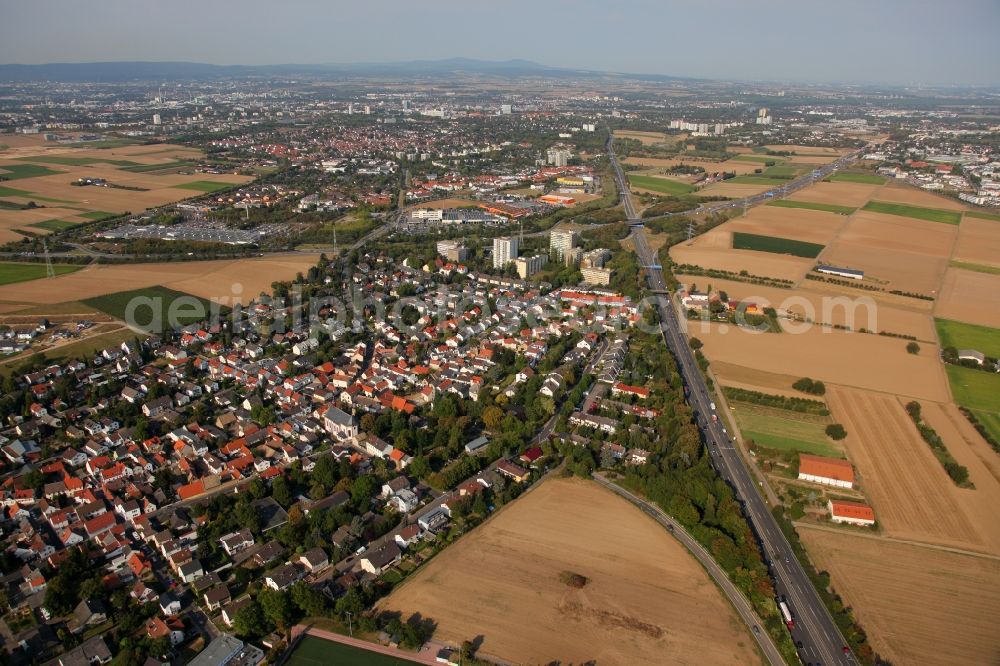 Mainz from above - View of the Marienborn district of Mainz in the state of Rhineland-Palatinate. The Western district of Mainz is located on the federal motorway A63 and is still characterised by agriculture and agricultural land. Today, there are several residential high-rises on site