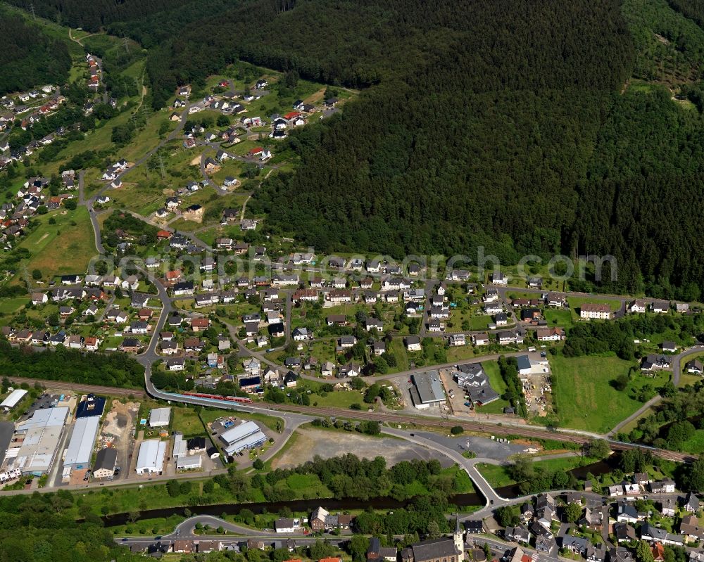 Mudersbach-Birken from the bird's eye view: City view of the borough Mudersbach-Birken in Kirchen (Sieg) in Rhineland-Palatinate. The town is a recognized health resort in the southwestern part of Siegerlands