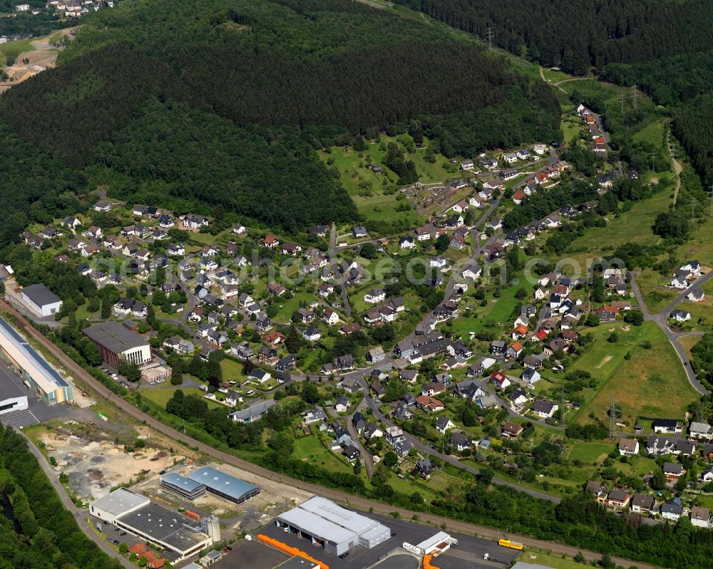 Aerial image Mudersbach-Birken - City view of the borough Mudersbach-Birken in Kirchen (Sieg) in Rhineland-Palatinate. The town is a recognized health resort in the southwestern part of Siegerlands