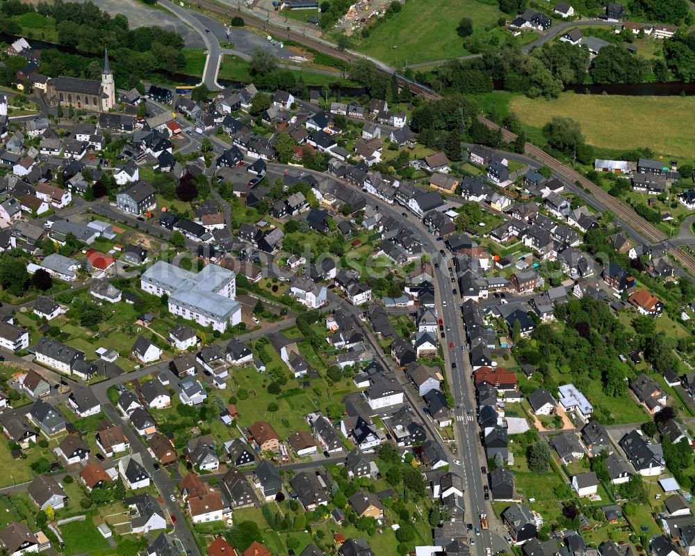 Mudersbach-Birken from above - City view of the borough Mudersbach in Kirchen (Sieg) in Rhineland-Palatinate. The town is a recognized health resort in the southwestern part of Siegerlands