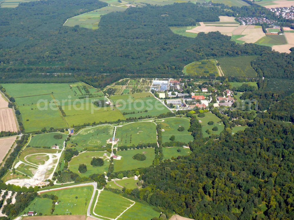 Aerial image Freiburg im Breisgau - Stadtteilansicht von Mundenhof in Freiburg, Baden-Württemberg. Er ist der mit Abstand kleinste Stadtteil mit den wenigsten Einwohnern. Auf dem Gelände befindet sich auch der Naturerlebnispark Mundenhof, ein beliebtes Ausflugsziel, sowie eine Freifläche, auf der jedes Jahr das internationale Zelt-Musik-Festival ZMF stattfindet. View on the district Mundenhof in Freiburg, Baden-Wuerttemberg. Its the smallest borough with the fewest inhabitants. Also on the area is the nature discovery park Mundenhof, a popular destination for excursions, and also an open space where every year the international Tent Music Festival takes place.