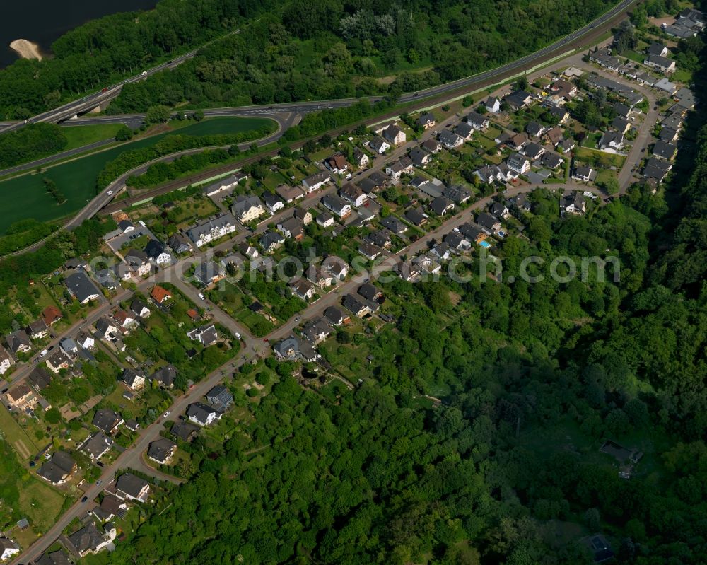 Aerial image Andernach - View of the Namedy district of Andernach in the state of Rhineland-Palatinate. The town is located in the county district of Mayen-Koblenz on the left riverbank of the river Rhine. The town is characterised by industry, consists of five boroughs and districts and belongs to the oldest towns in Germany. Namedy is located in the North of the town centre