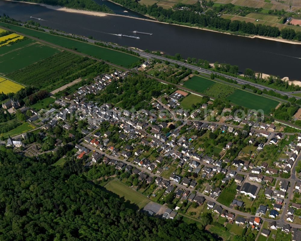 Aerial photograph Andernach - View of the Namedy district of Andernach in the state of Rhineland-Palatinate. The town is located in the county district of Mayen-Koblenz on the left riverbank of the river Rhine. The town is characterised by industry, consists of five boroughs and districts and belongs to the oldest towns in Germany. Namedy is located in the North of the town centre