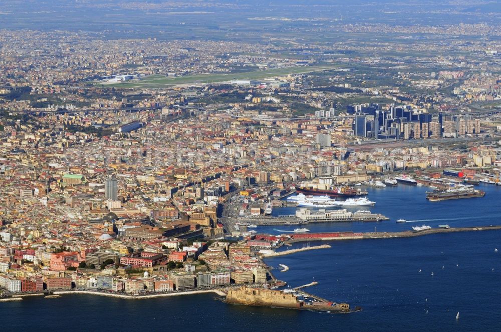 Neapel from above - District View of Naples in Italy. In the picture, the new high-rise business district and the airport Aeroporto di Napoli-Capodichino