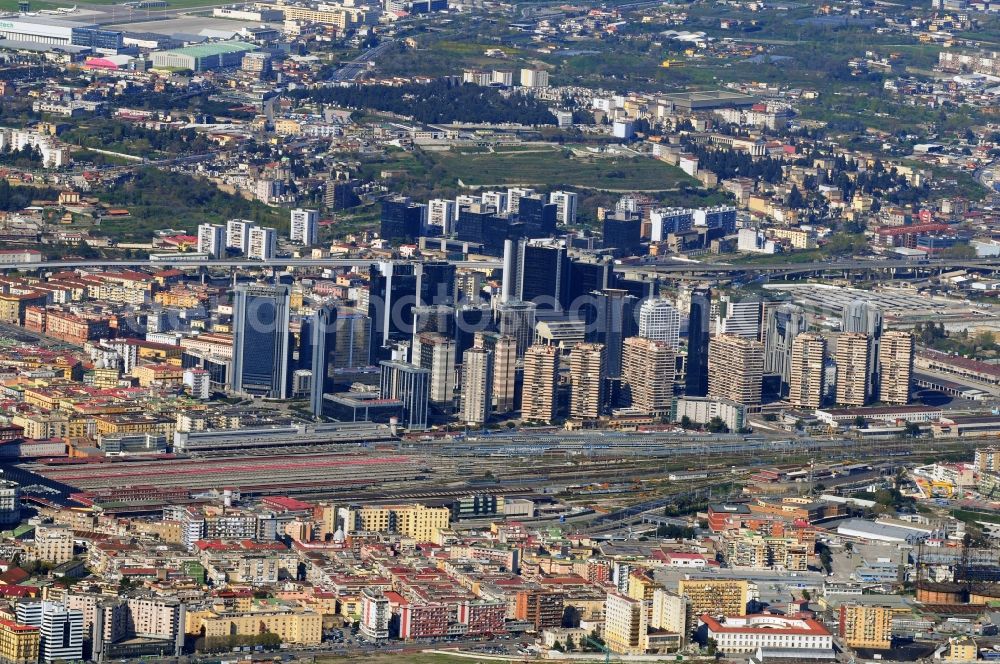 Aerial image Neapel - District View of Naples in Italy. In the picture, the new high-rise business district and the airport Aeroporto di Napoli-Capodichino