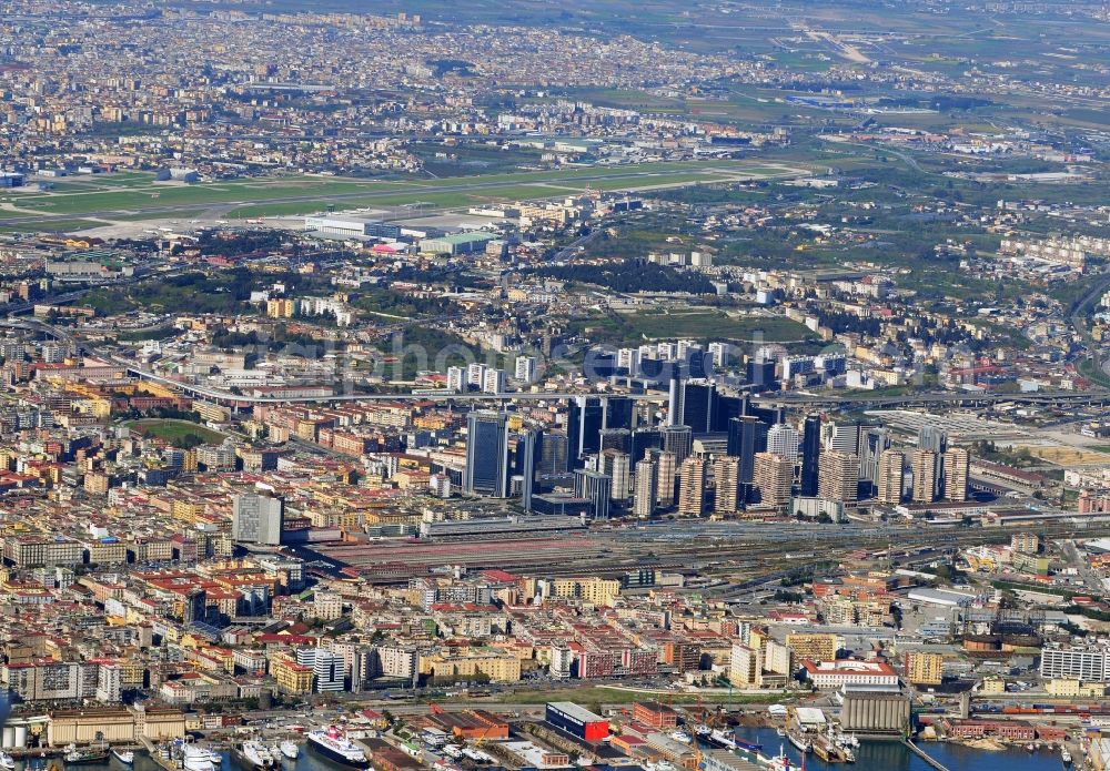 Aerial photograph Neapel - District View of Naples in Italy. In the picture, the new high-rise business district and the airport Aeroporto di Napoli-Capodichino