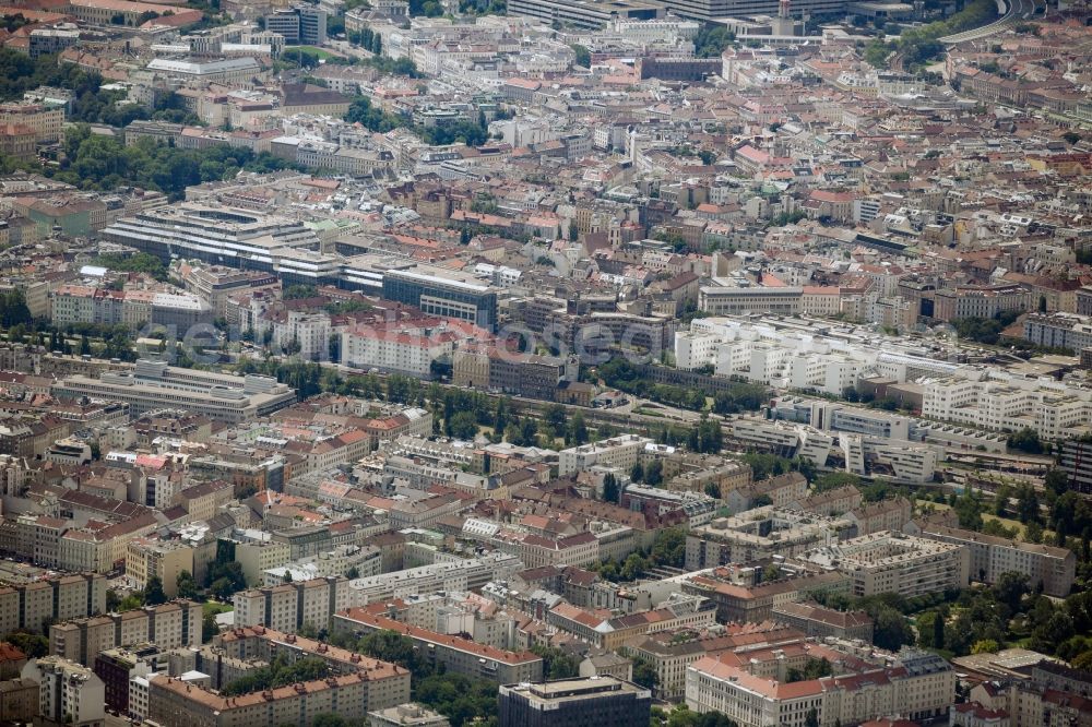 Wien from the bird's eye view: View of the North of the city center of Vienna in Austria. View from the 20th district Brigittenau across the 9th district Alsergrund