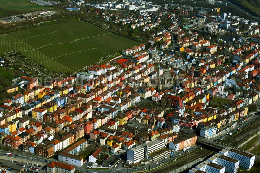 Aerial photograph Würzburg - View of the inner city area of a??a??the district Grombuehl in the northeast of Wuerzburg in the state Bavaria, Germany