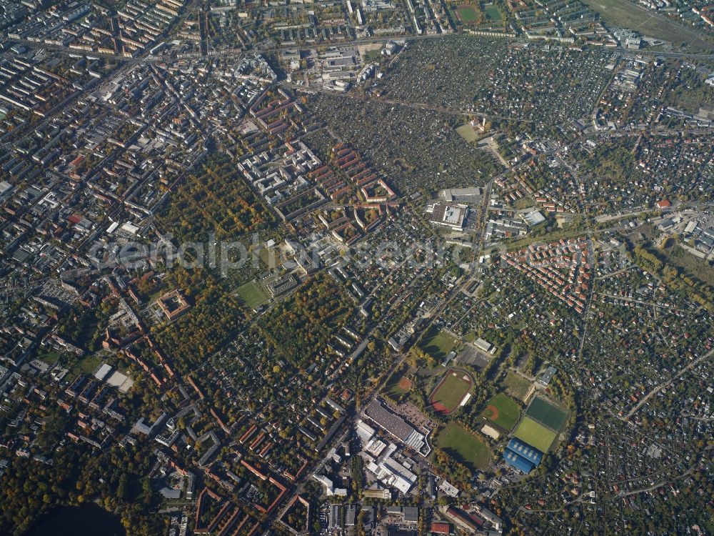 Berlin from above - City view from the district Heinersdorf in the borough of Pankow and view of Weissensee, Germany