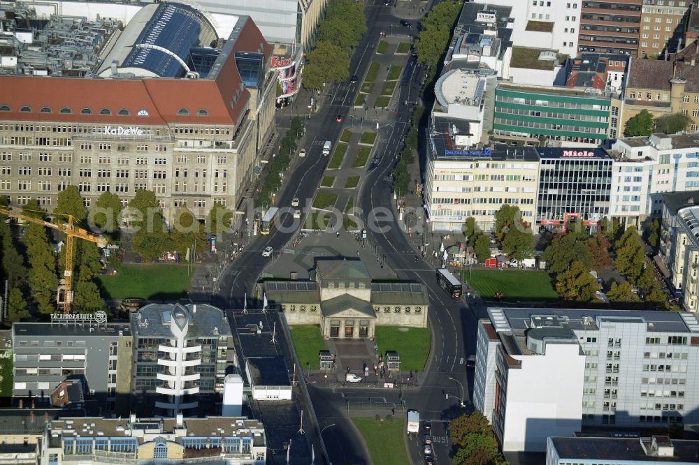 Aerial image Berlin - View of the Charlottenburg part of Berlin with the Department Store of the West KaDeWe and the U-Bahn station Wittenbergplatz