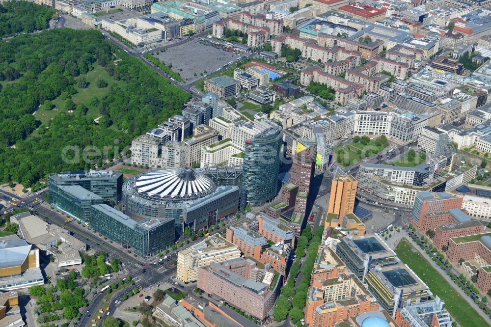 Berlin from above - Town partial view Potsdamer Platz in the district of Tiergarten in Berlin