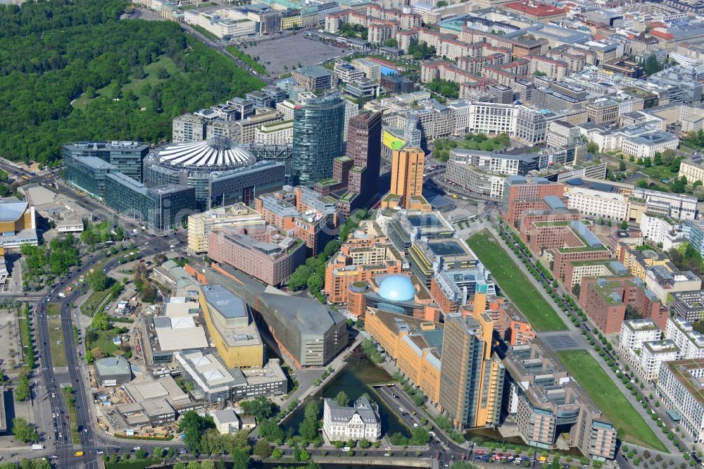 Aerial image Berlin - Town partial view Potsdamer Platz in the district of Tiergarten in Berlin