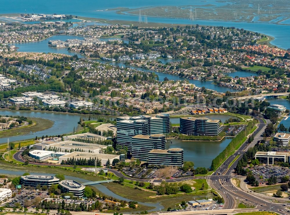 Redwood City from the bird's eye view: View of Redwood Shores with the headquarters of Oracle Corporation in Redwood City in Silicon Valley in California in the USA