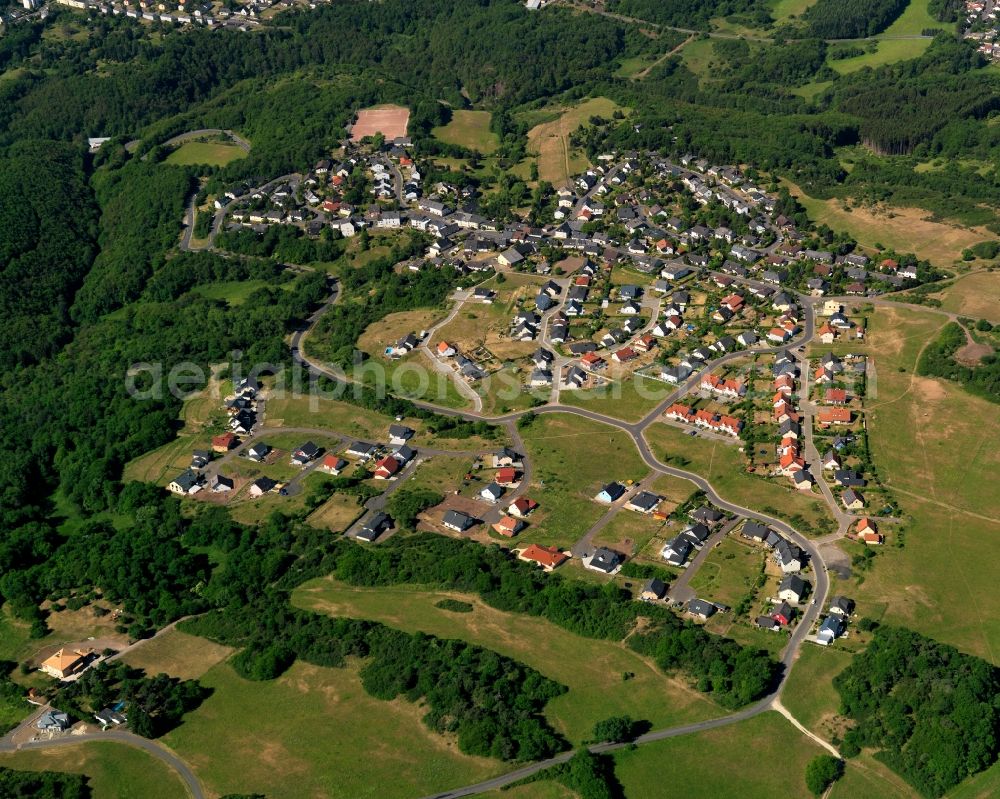 Idar-Oberstein from above - View of the Regulshausen part of the town of Idar-Oberstein in the state of Rhineland-Palatinate. The town is located in the county district of Birkenfeld, on the southern edge of the Hunsrueck region on both sides of the river Nahe. It is surrounded by agricultural land, meadows and forest and consists of three parts of the historic town and several villages which were incorporated - such as Regulshausen in the North of the town