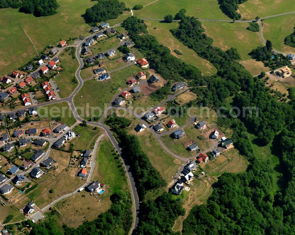 Idar-Oberstein from the bird's eye view: View of the Regulshausen part of the town of Idar-Oberstein in the state of Rhineland-Palatinate. The town is located in the county district of Birkenfeld, on the southern edge of the Hunsrueck region on both sides of the river Nahe. It is surrounded by agricultural land, meadows and forest and consists of three parts of the historic town and several villages which were incorporated - such as Regulshausen in the North of the town