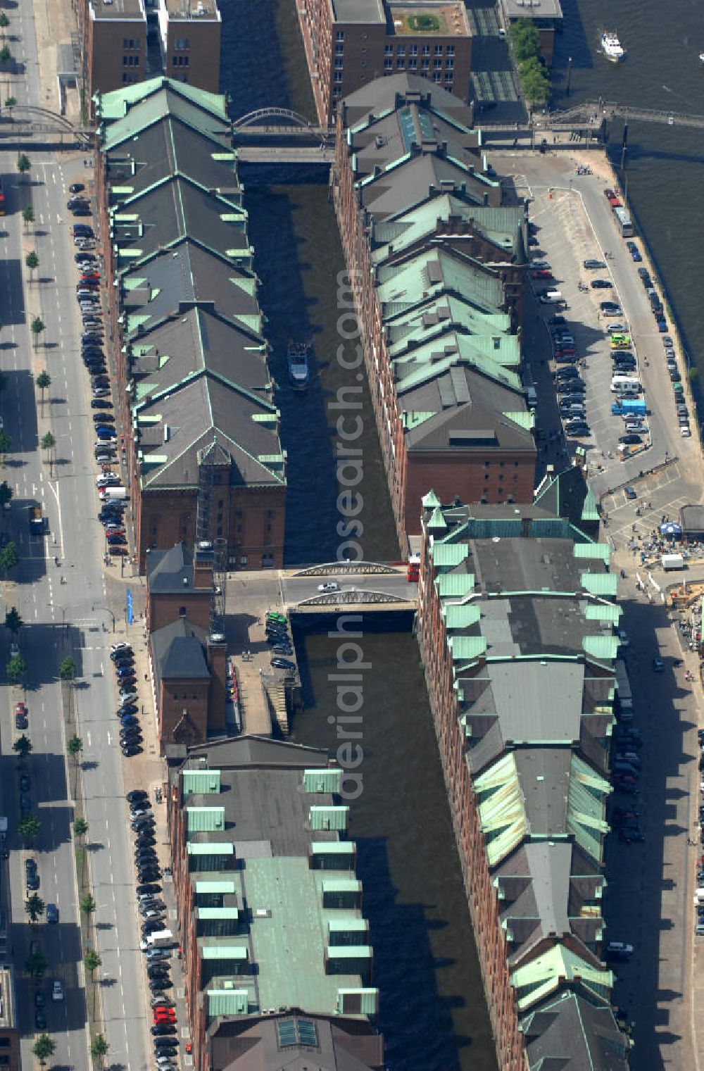 Hamburg from above - Blick über einen Teil der Speicherstadt in Hamburg. View over a part of the warehouse district in Hamburg.