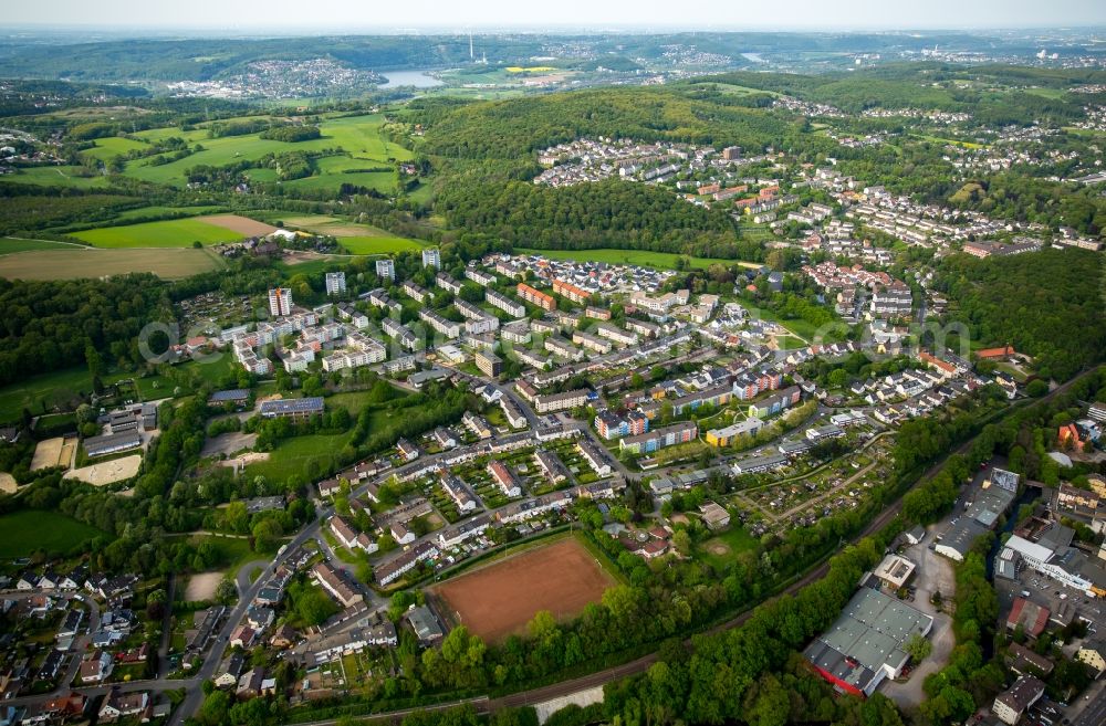 Hagen from above - View of the borough of Spielbrink and the football pitch Am Quambusch in the West of Hagen in the state of North Rhine-Westphalia