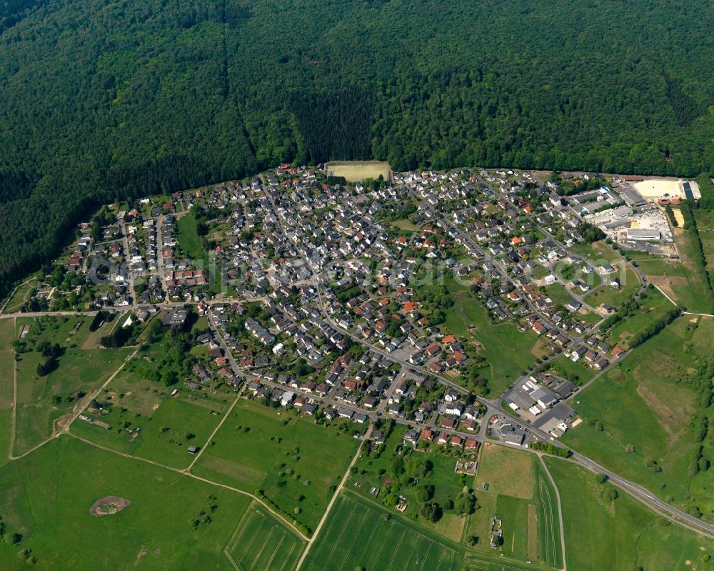 Aerial image Montabaur - View of the Horessen part of the town of Montabaur in the state Rhineland-Palatinate. The official tourist resort is the seat of administration of the county district of Westerwald. The Horessen part is located in the Southwest of the town centre