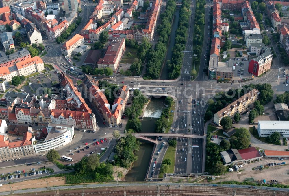 Aerial image Erfurt - City view of the old town at the junction Stauffenbergallee - Thaelmannstrasse in Erfurt in Thuringia