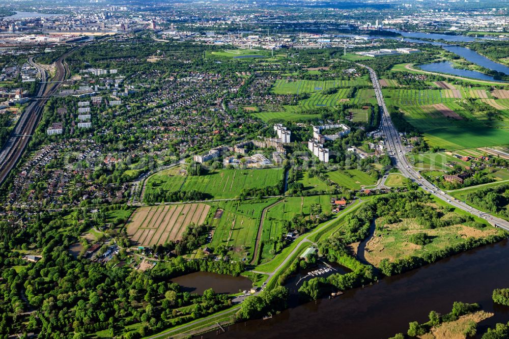 Hamburg from above - View of the neighborhood of Stillhorn along federal motorway A1 in the South of Hamburg in Germany