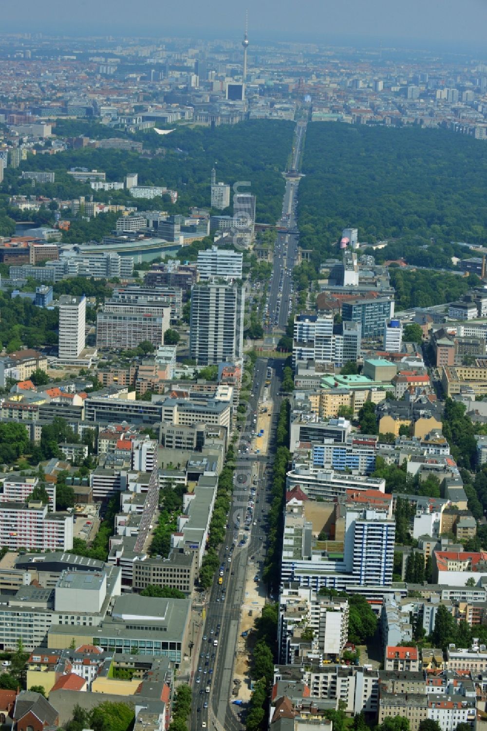 Berlin from above - Town partial view from road Bismarck Street to the road of June 17 in Berlin - Charlottenburg