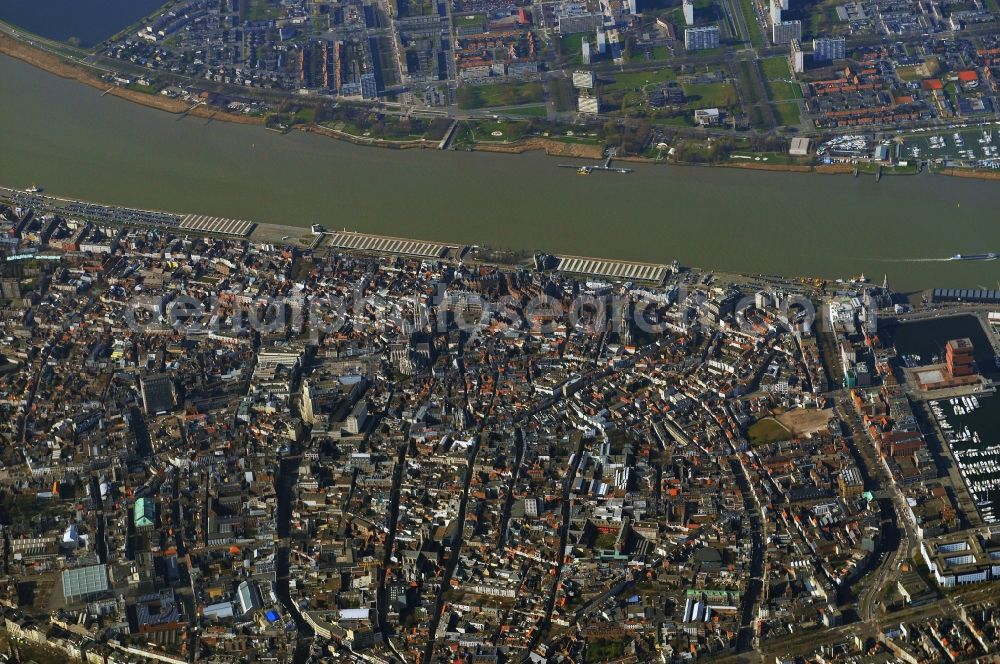 Antwerpen from above - Town partial view on the banks of the Schelde river in Antwerp, Belgium