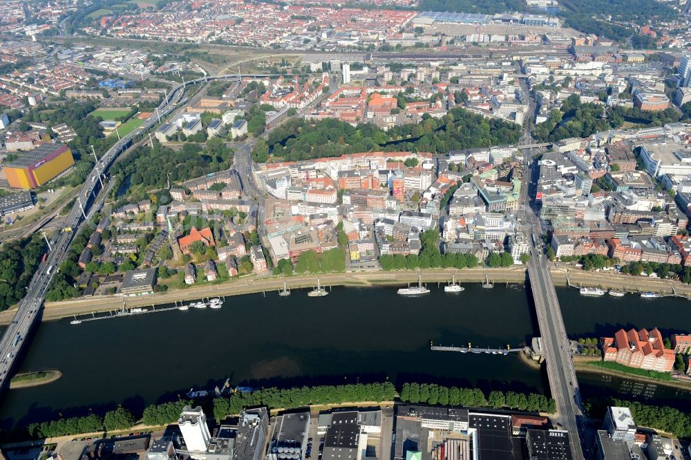 Bremen from above - View of the West of the historic city centre of the Hanseatic city in Bremen in Germany