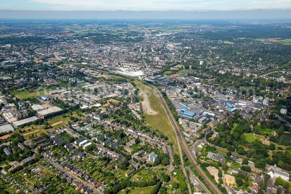 Krefeld from above - View of the West of Krefeld with industrial and commercial areas along railway tracks in the state of North Rhine-Westphalia