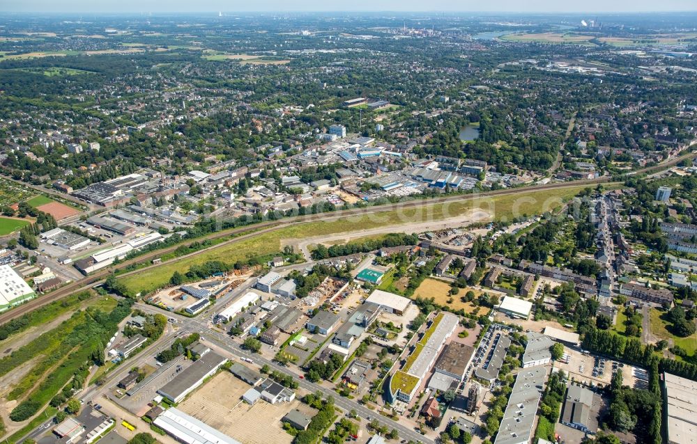 Krefeld from above - View of the West of Krefeld with industrial and commercial areas along railway tracks in the state of North Rhine-Westphalia