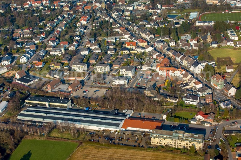 Sprockhövel from above - View of the town of Sprockhoevel with company and production buildings in the state of North Rhine-Westphalia