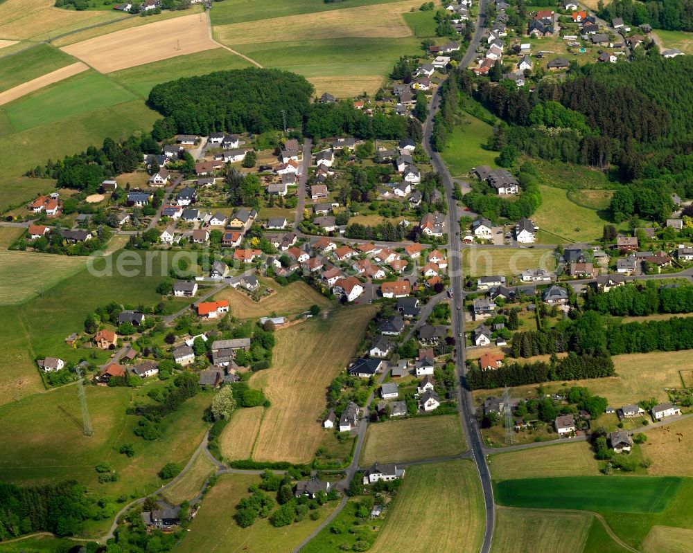 Aerial image Wissen - View of the Altenbrendebach part of Wissen in the state of Rhineland-Palatinate. The town of Wissen consists of several parts and districts and is capital of the municipiality of the same name. The town is an official spa town. Ende is a part of the centre of Wissen