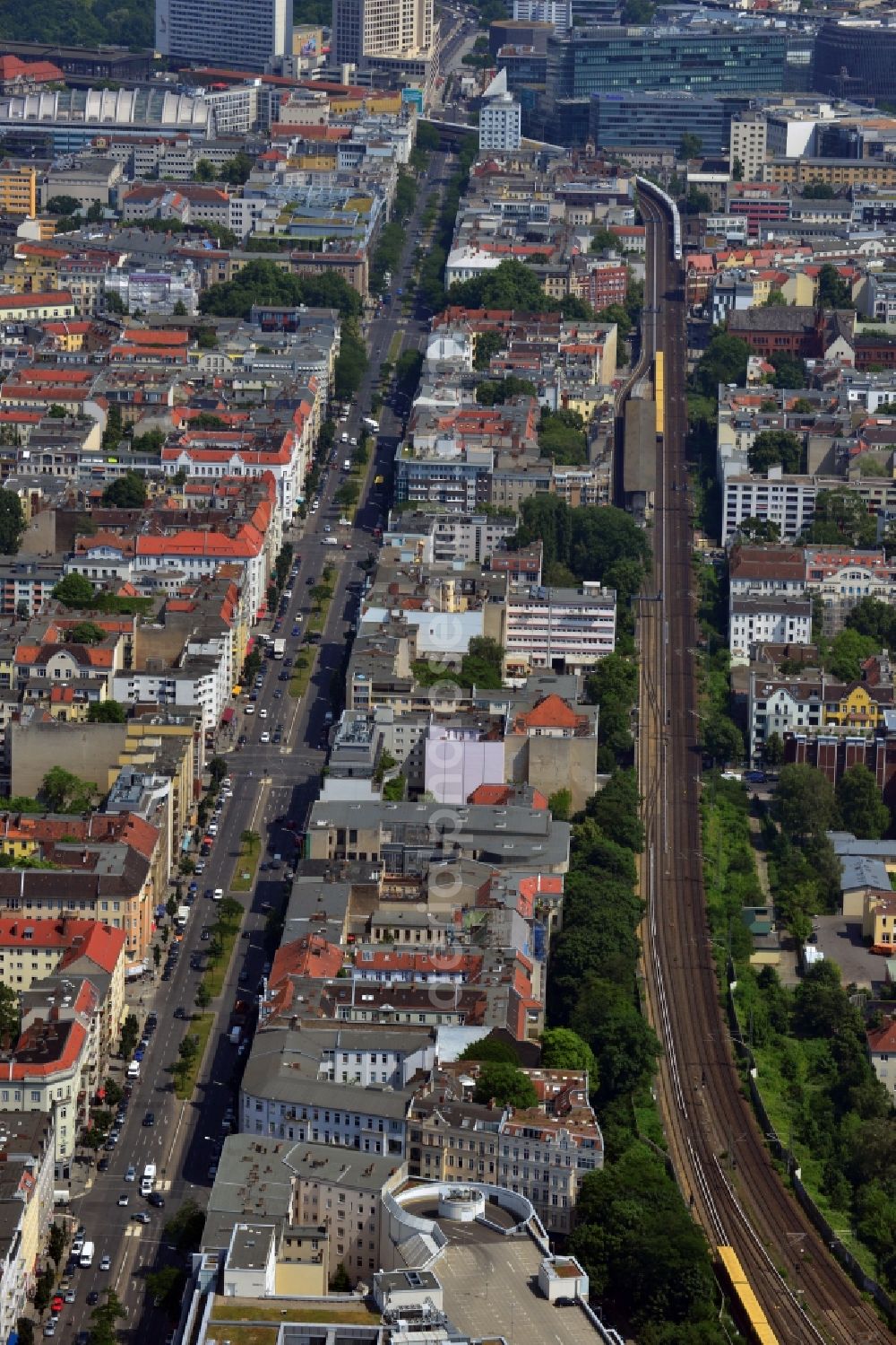 Berlin from above - Partial view of city residential and commercial buildings on Kantstrasse in Charlottenburg in Berlin