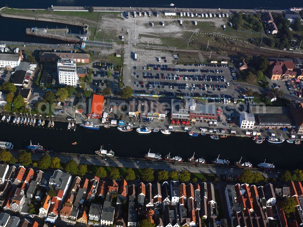 Rostock Warnemünde from above - Cityscape residential and harbor on stream in Rostock - Warnemünde in Mecklenburg-Western Pomerania