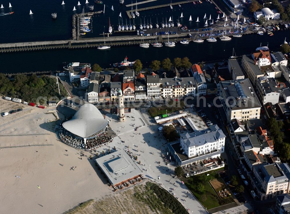 Aerial image Rostock Warnemünde - Cityscape residential and harbor on stream in Rostock - Warnemünde in Mecklenburg-Western Pomerania