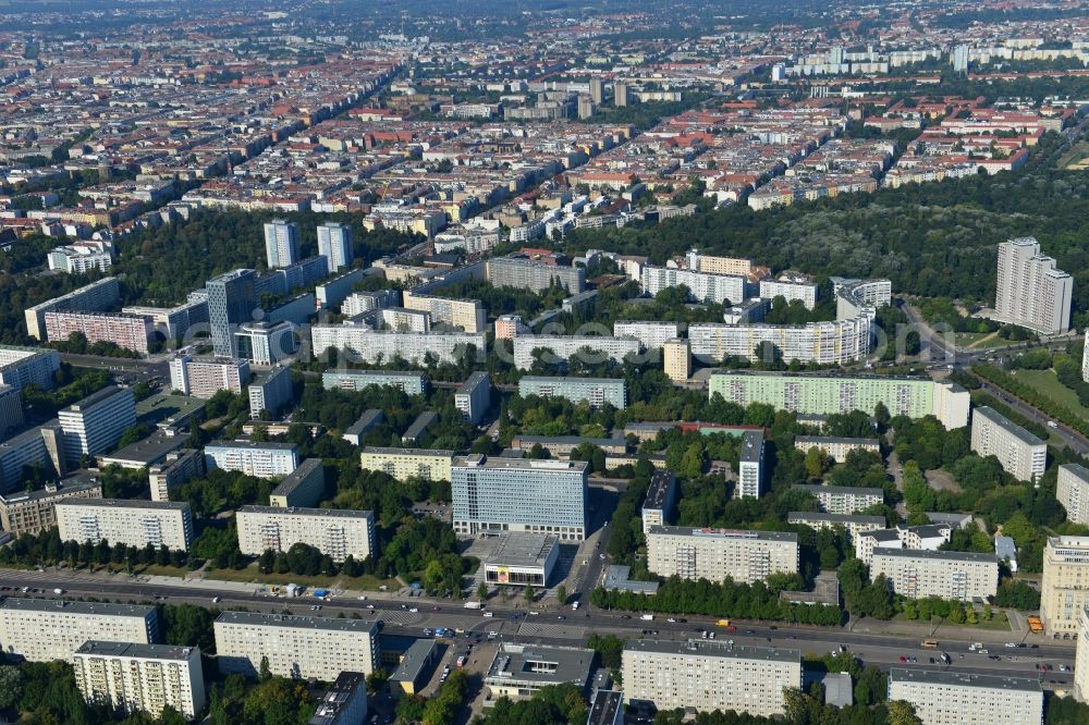 Berlin Mitte from above - Partial view of the city residential areas at Kino International on Karl-Marx-Allee in Berlin - Mitte