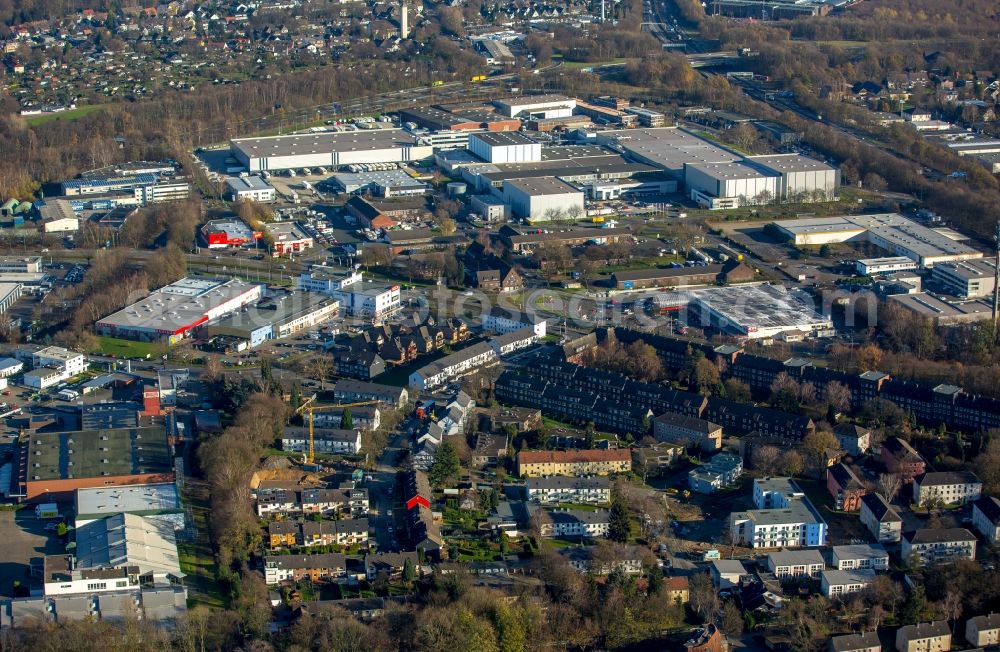 Aerial image Bochum - View of the residential and commercial area along Weserstrasse in the Harpen part of Bochum in the state of North Rhine-Westphalia