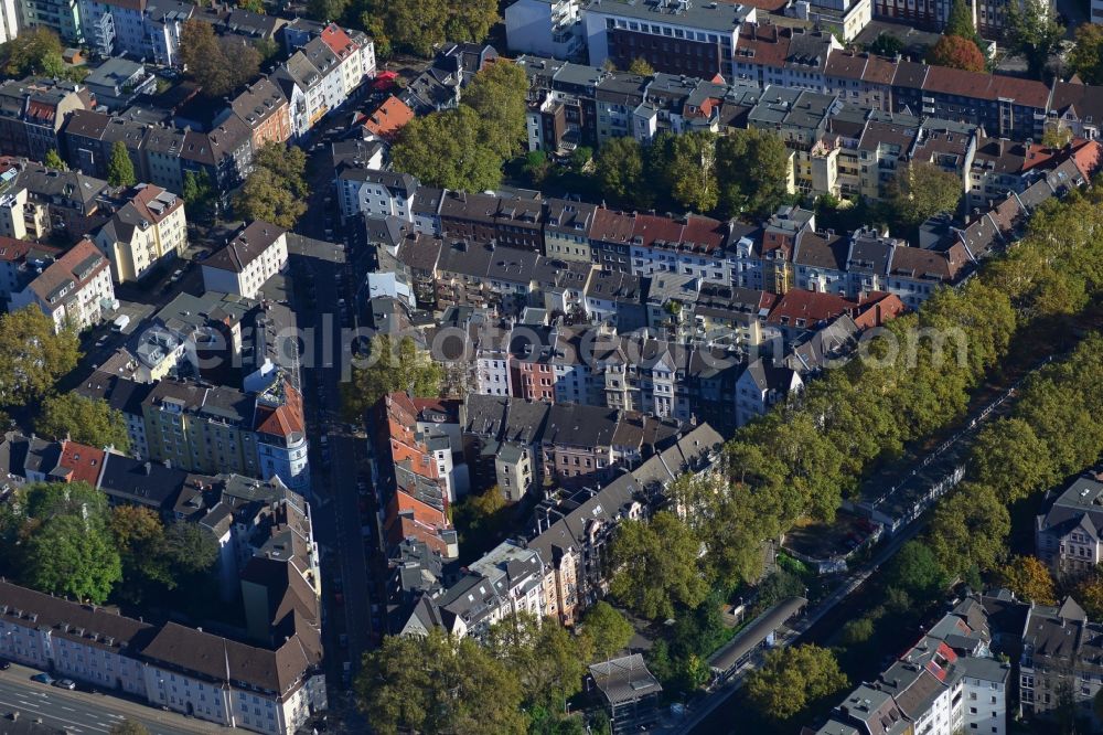 Aerial image Dortmund - View of a residential area with historic residential buildings on Kleine Beurhausstrasse in the Clinic Quarter in Dortmund in the state of North Rhine-Westphalia