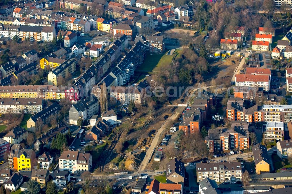 Hattingen from the bird's eye view: View of the residential area in the East of Schulstrasse in Hattingen in the state of North Rhine-Westphalia