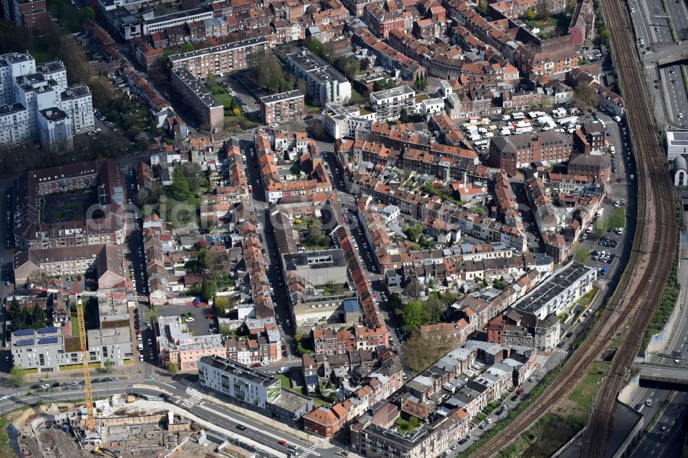 Aerial image Lille - View of the residential area in the Fives neighborhood in Lille in Nord-Pas-de-Calais Picardy, France