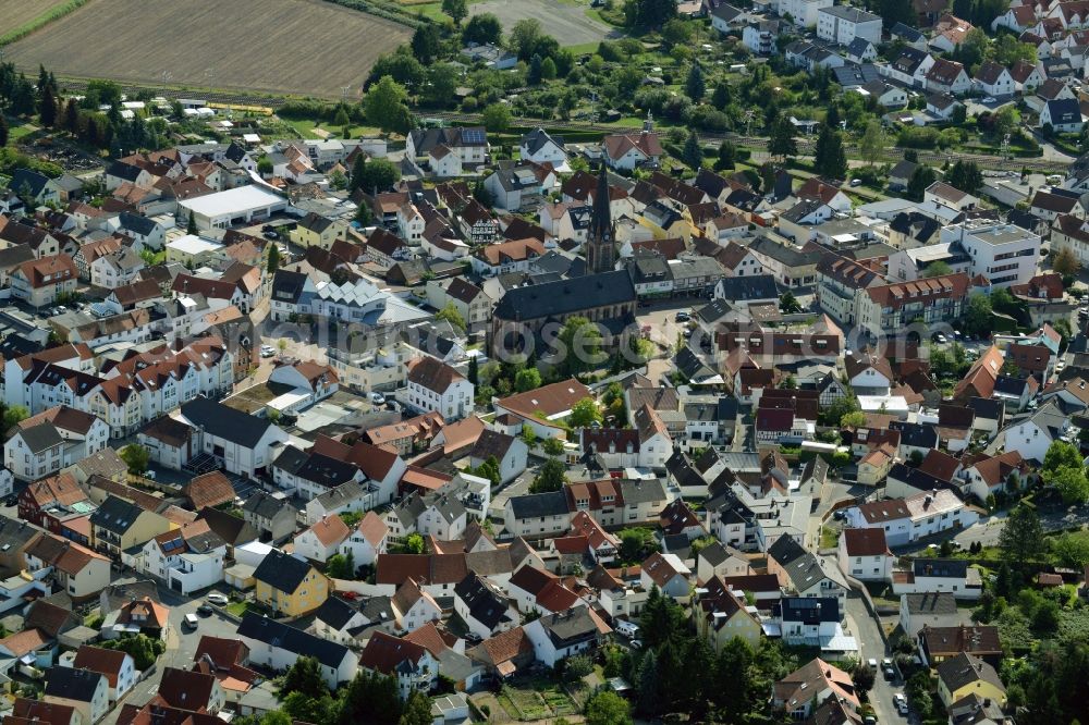 Ober-Roden from the bird's eye view: View of the center of Ober-Roden in the state of Hesse. Ober-Roden is located in the North of the main village of Roedermark. The church of Saint Nazarius is located in its centre