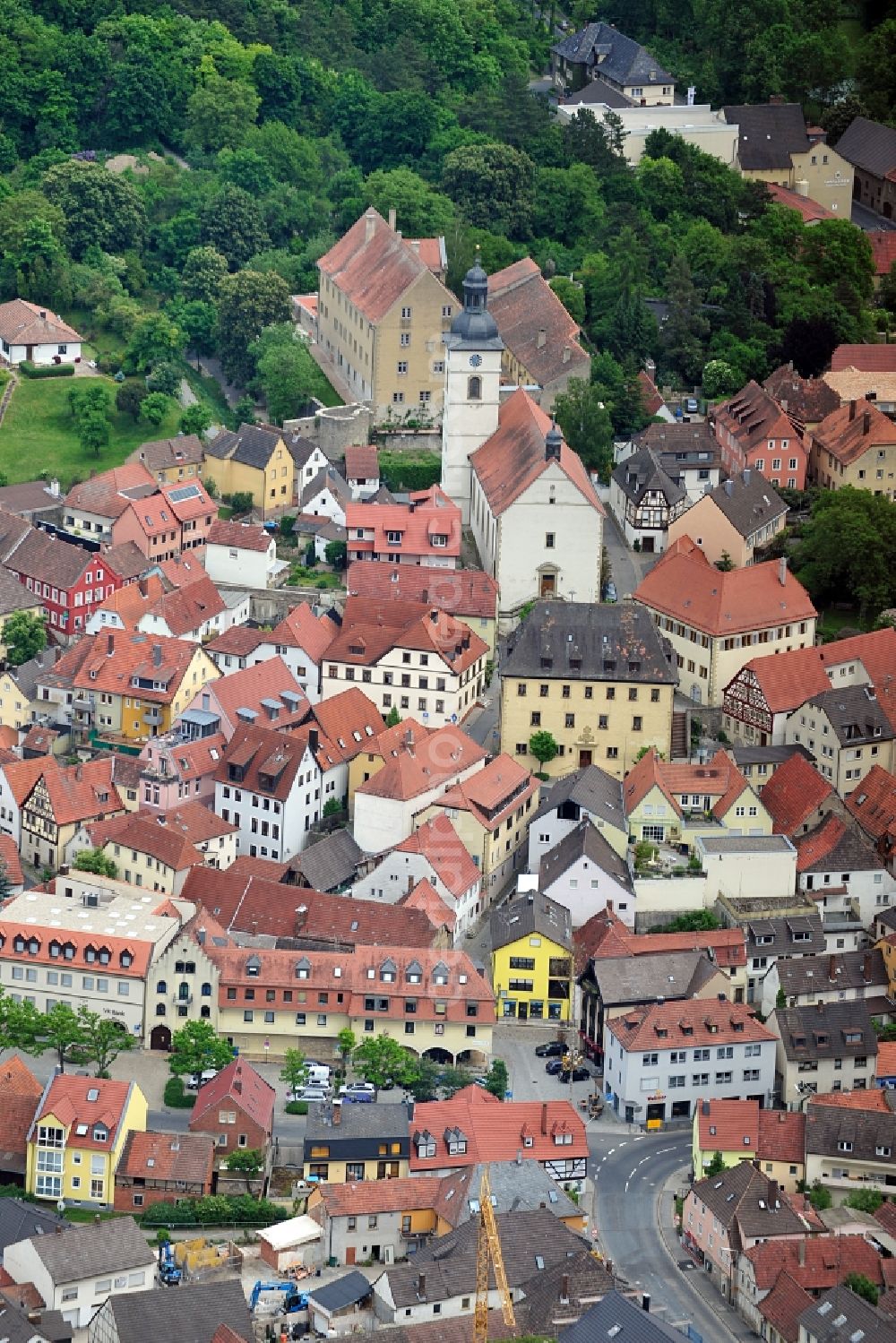 Aerial photograph Arnstein - Partial city scape of Arnstein in Bavaria with a view of the Kirchberg