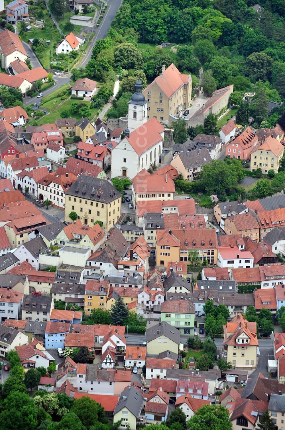 Aerial image Arnstein - Partial city scape of Arnstein in Bavaria with a view of the Kirchberg