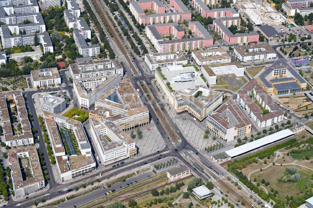 Berlin from the bird's eye view: Ensemble space on center Helle Mitte on Alice-Salomon-Platz in the inner city center in the district Hellersdorf in Berlin, Germany