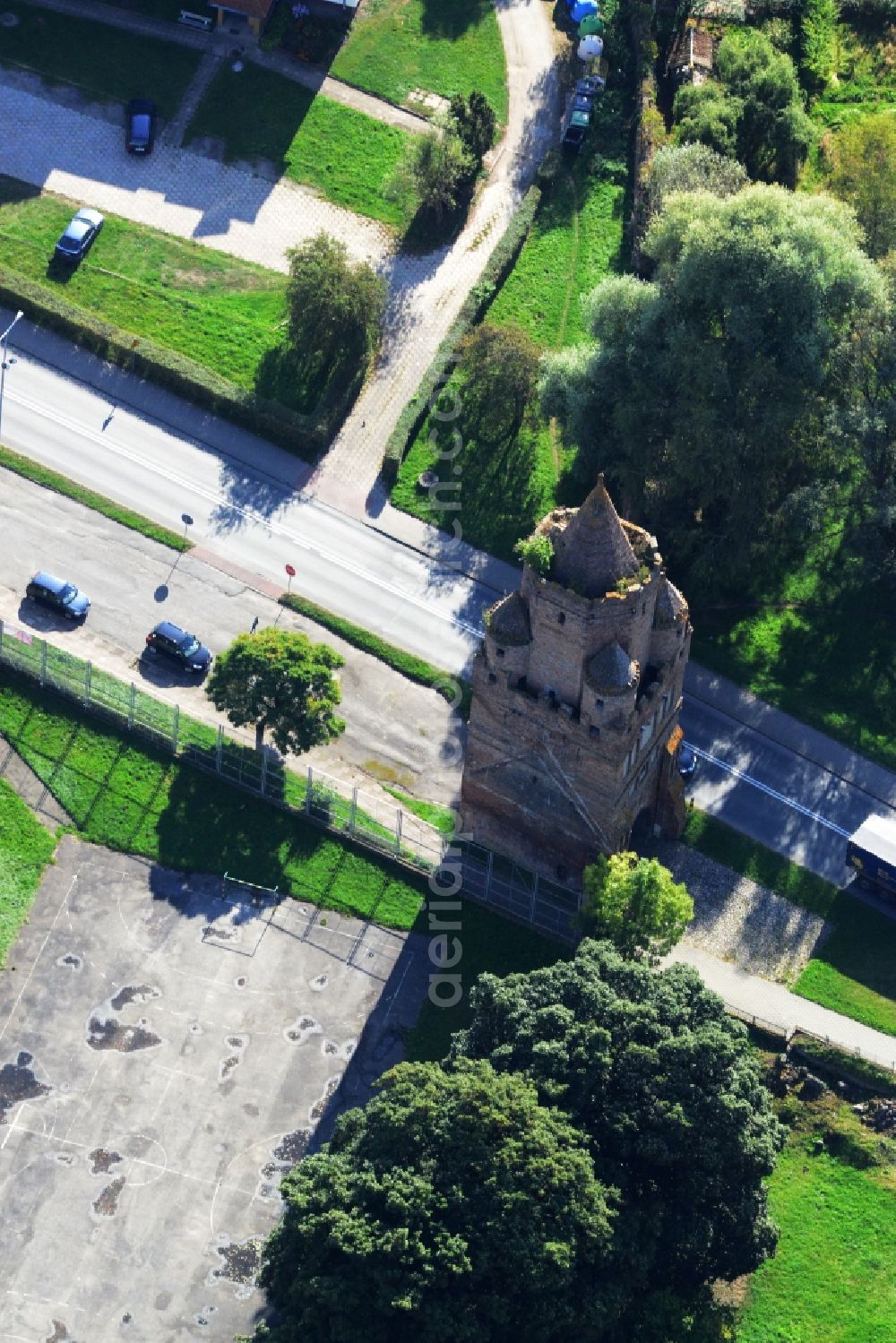 Chojna from above - Gate and the rest of the city wall in Chojna in Poland