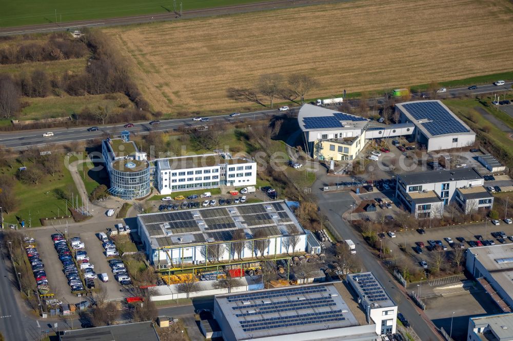 Unna from above - Office building on Heinrich-Hertz-Strasse in the district Industriepark Unna in Unna at Ruhrgebiet in the state North Rhine-Westphalia, Germany