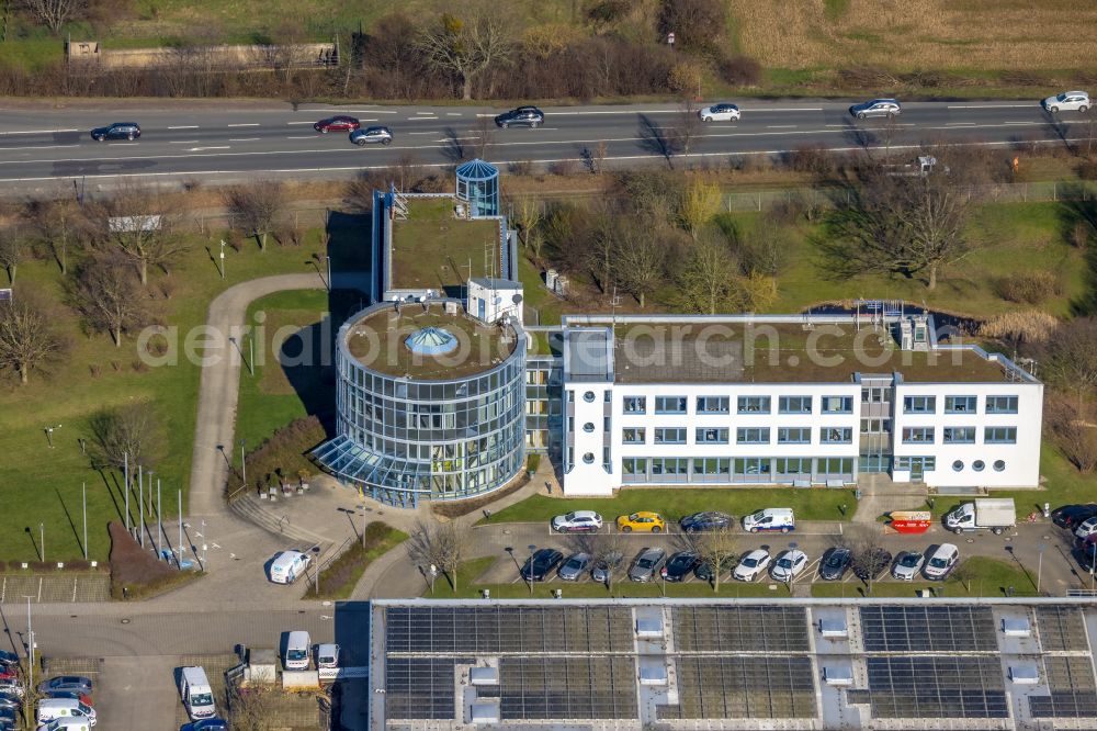 Unna from the bird's eye view: Office building on Heinrich-Hertz-Strasse in the district Industriepark Unna in Unna at Ruhrgebiet in the state North Rhine-Westphalia, Germany