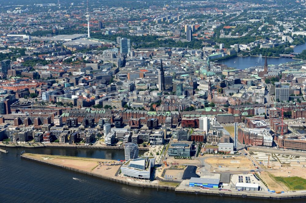 Hamburg from above - Downtown area and old city centre on the riverbank of the Elbe in Hamburg